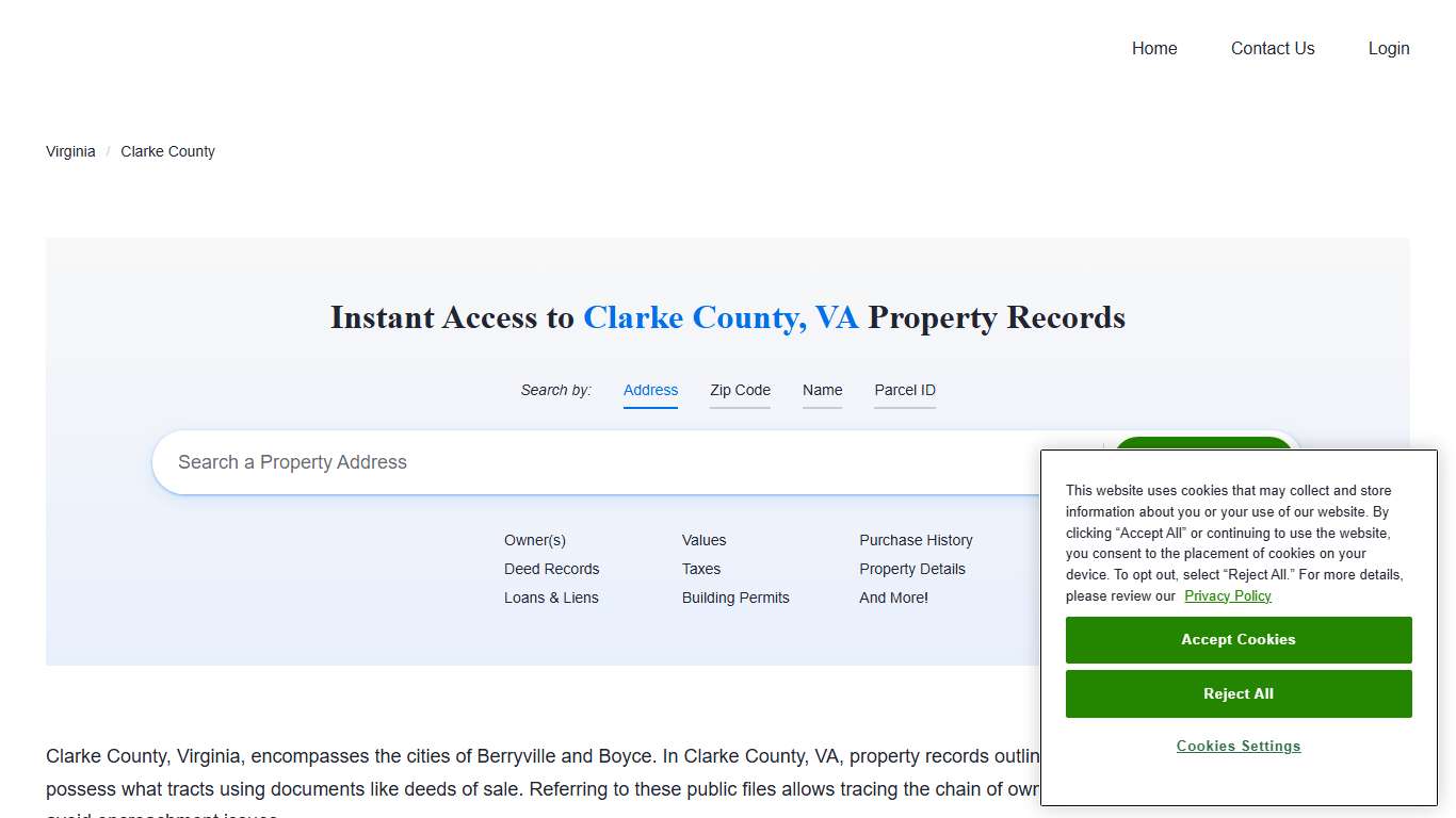Clarke County, VA Property Records Owners, Deeds, Permits